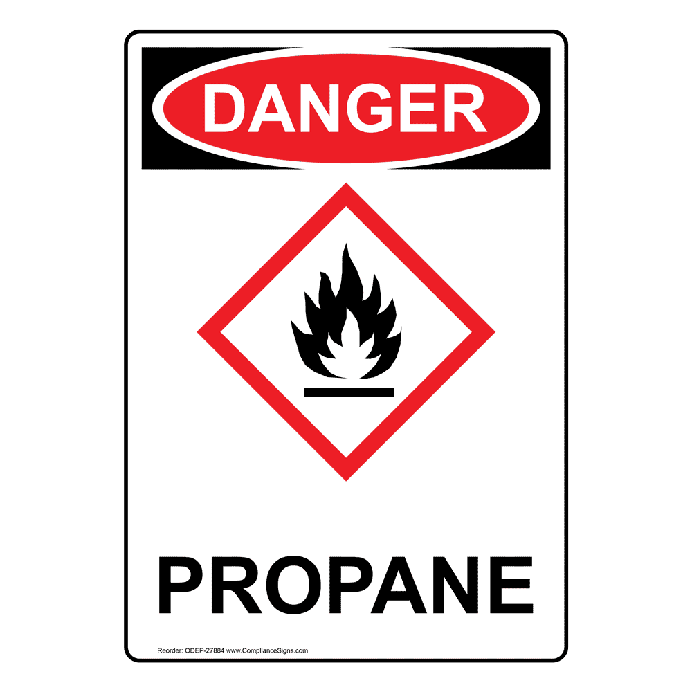 Vertical OSHA GHS Danger Sign Or Label Propane Flammable