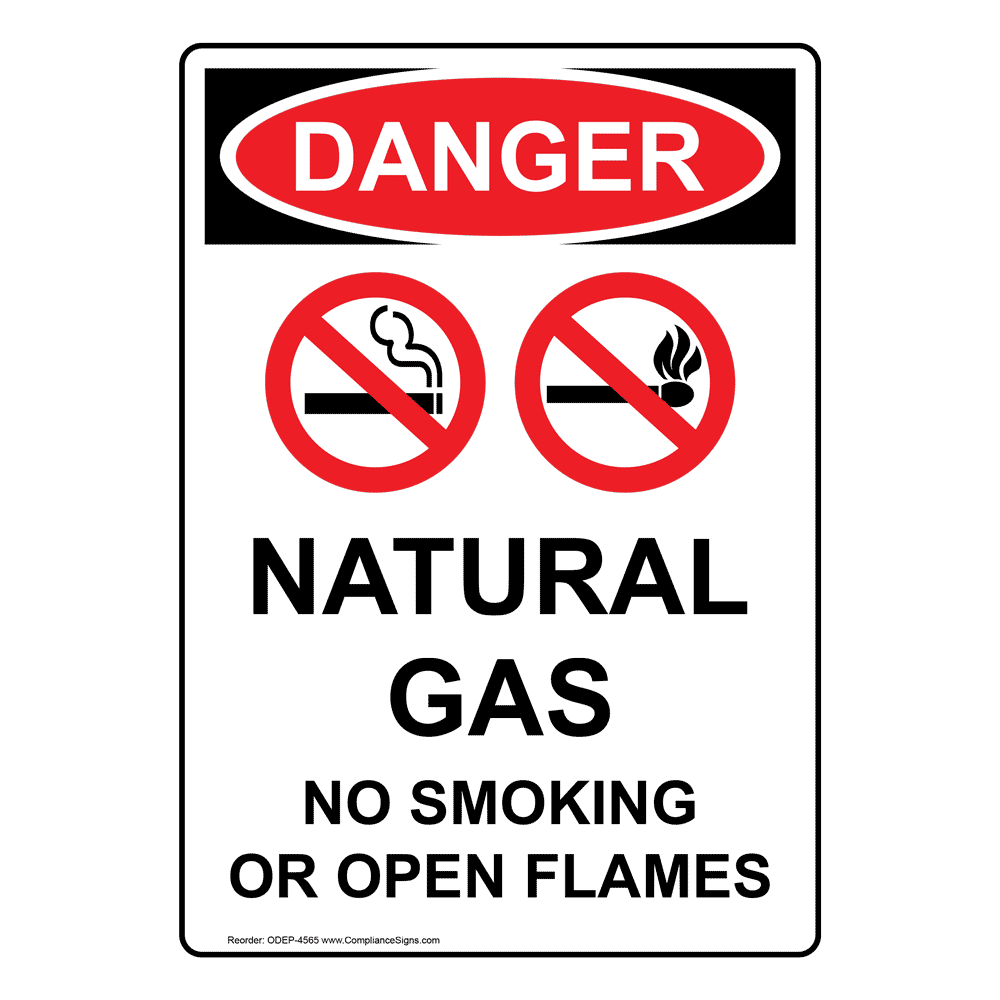 Vertical Natural Gas No Smoking Sign - OSHA DANGER