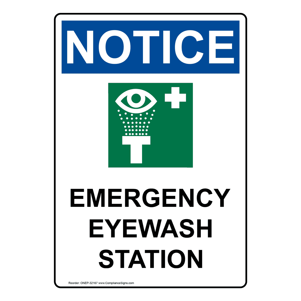 Vertical Emergency Eyewash Station Sign - OSHA NOTICE