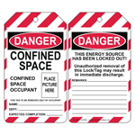 Red Striped Danger Confined Space Tag with Worker Photo