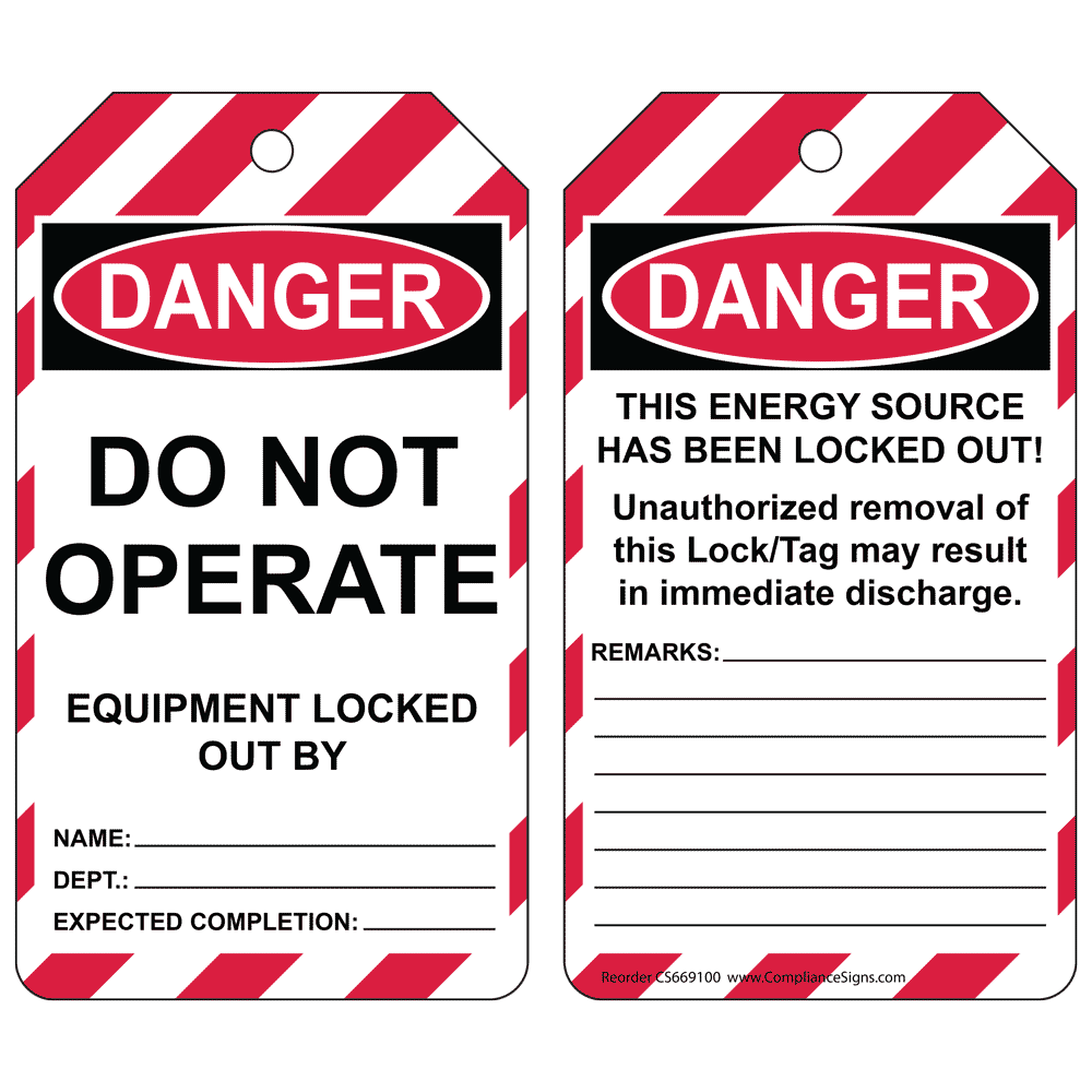 Maintenance Dept'' Do Not Operate ''Danger Pack of 10 Lockout Tags 