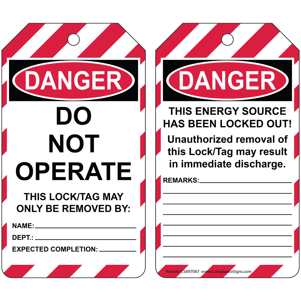 DANGER DO NOT OPERATE HUMAN LIFE MAY BE ENDANGERED Lockout Tags 