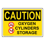 OSHA CAUTION Oxygen Cylinders Storage Sign OCE-16847 No Open Flame