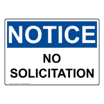 OSHA NOTICE No Solicitation Sign ONE-4905 No Soliciting / Trespass