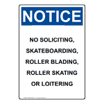 Portrait OSHA No Soliciting, Skateboarding, Sign ONEP-33396