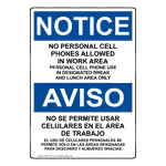 OSHA NOTICE Cell Phone Designated Area Only Bilingual Sign ONB-14122