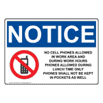 OSHA No Cell Phones Allowed In Work Sign With Symbol ONE-35223