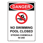 Portrait OSHA No Swimming Pool Closed Sign With Symbol ODEP-7754