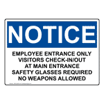 OSHA Employee Entrance Only Visitors Check-In/Out Sign ONE-36049