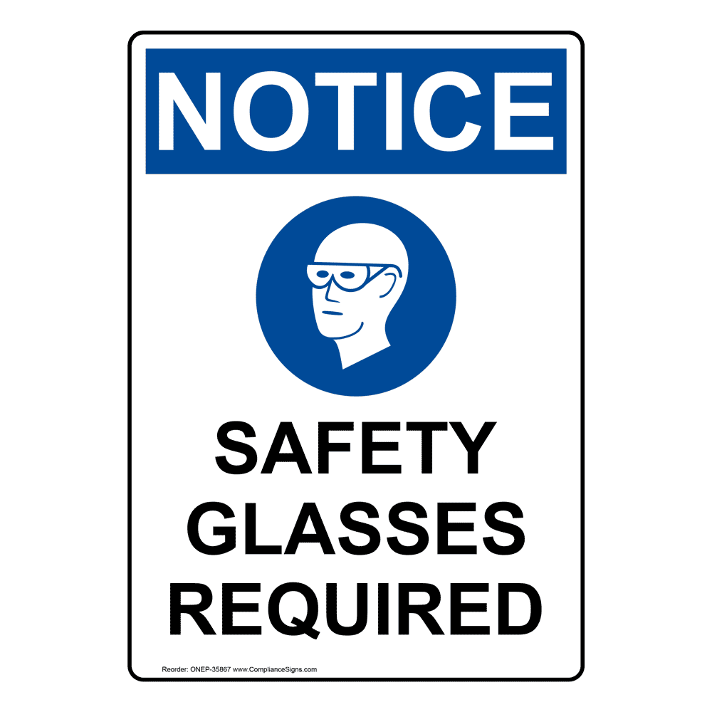 Safety Glasses Required Vertical OSHA Sign - Made in USA - 6 Sizes