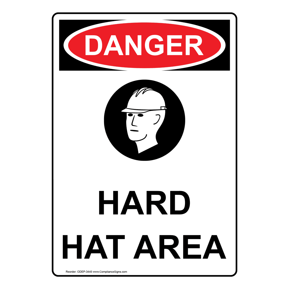 Vertical Hard Hat Area Sign - OSHA DANGER