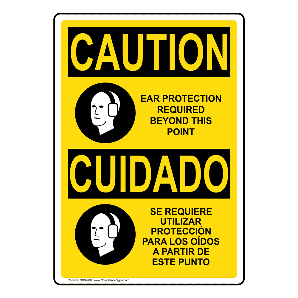 Vertical Ear Protection Required Bilingual Sign Osha Caution