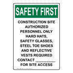 Portrait OSHA Construction Site Authorized Personnel Sign OSEP-36293