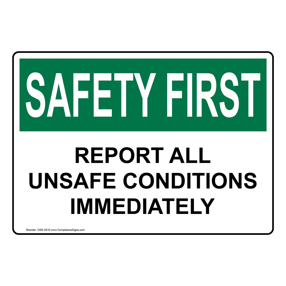 Bilingual Safety Sign - Report Unsafe Conditions | 10x14 Inch Plastic OSHA Sign