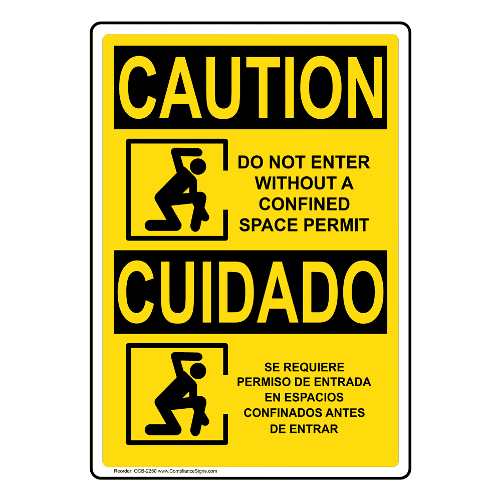 Vertical Do Not Enter Without Permit Bilingual Sign Osha Caution