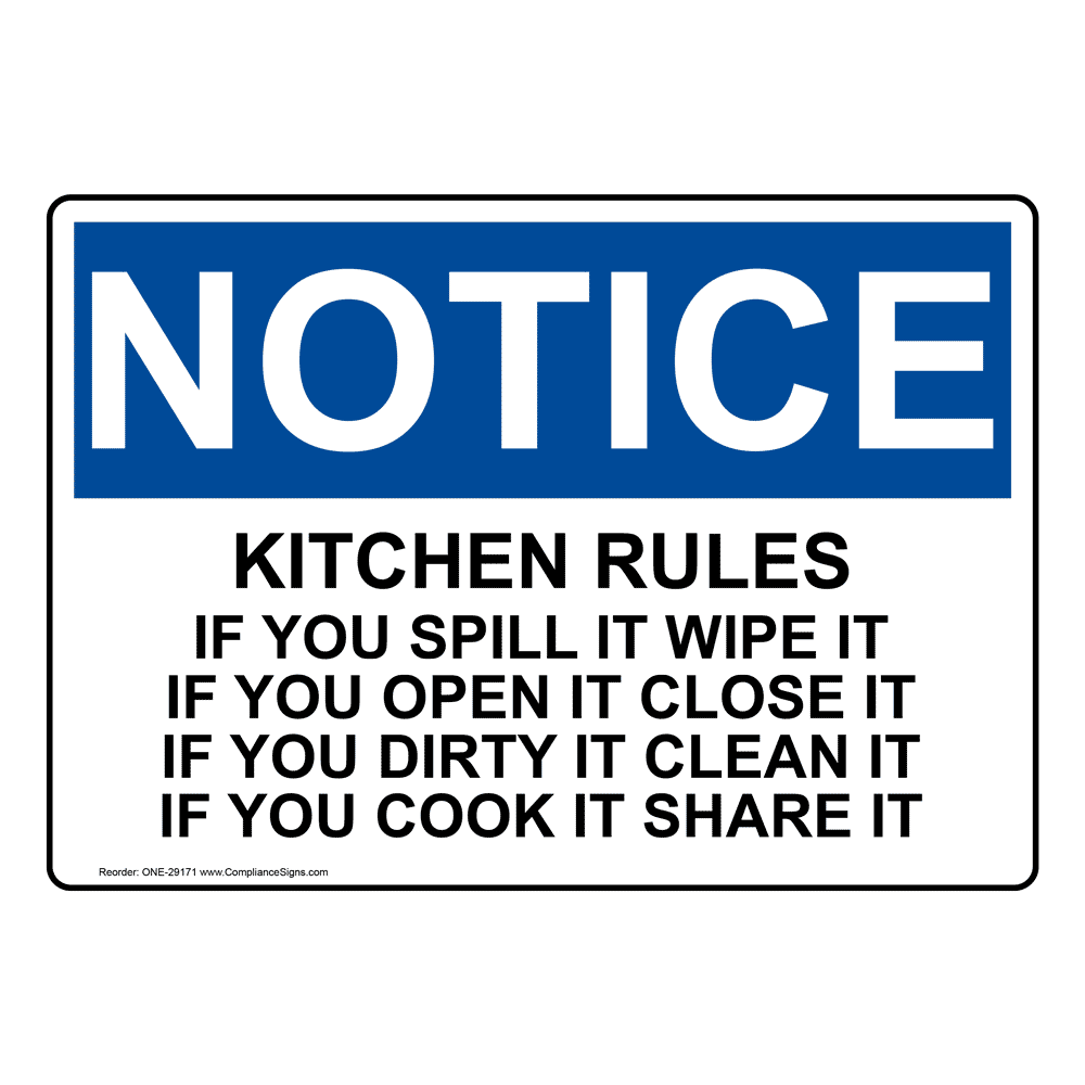 RULES OF THE KITCHEN SPILL IT WIPE IT TABLE MANNERS METAL PLAQUE TIN SIGN 1194