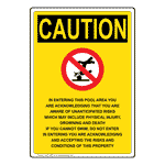 Yellow OSHA Caution Pool Area Risks Sign