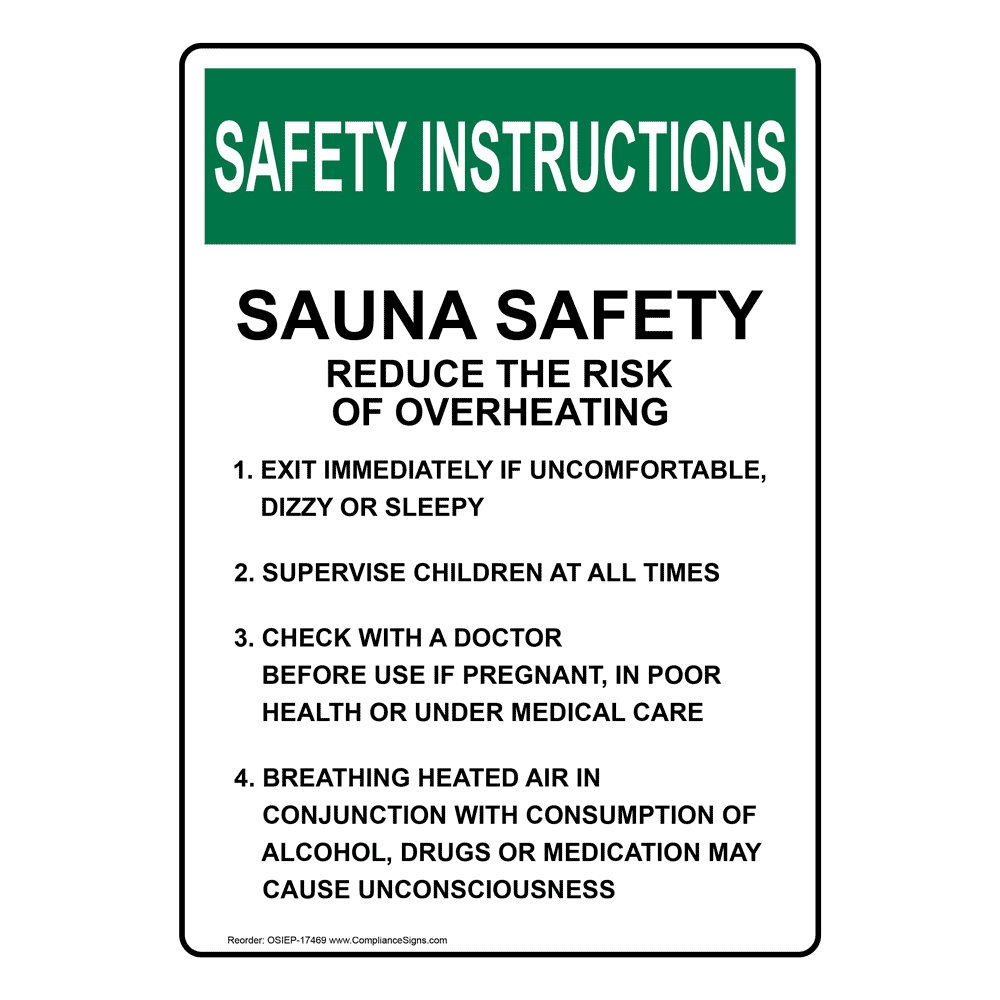 Vertical Sauna Safety Reduce The Risk Sign Osha Safety Instructions