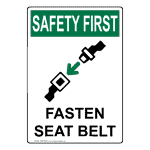 Portrait OSHA Fasten Seat Belt Sign With Symbol OSEP-8093