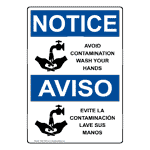 OSHA NOTICE Avoid Contamination Wash Hands Bilingual Sign ONB-1355