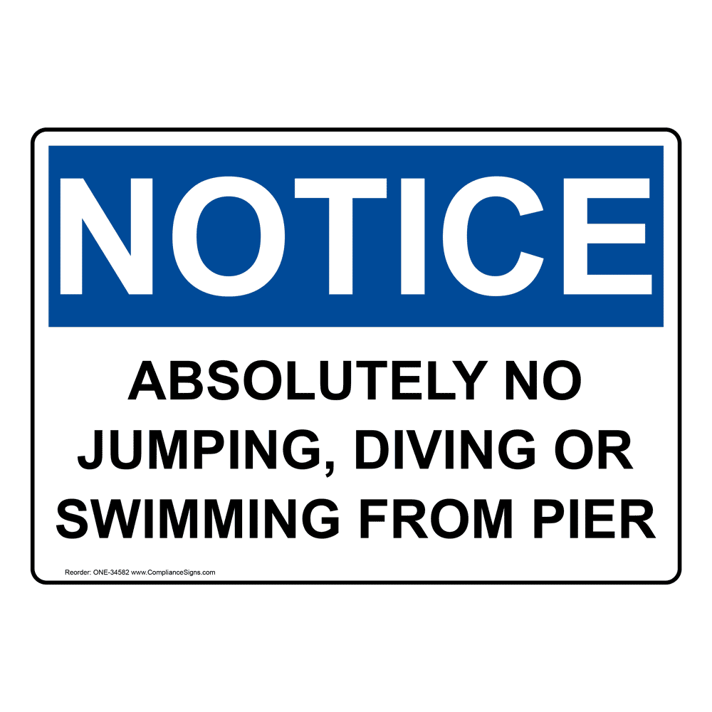 10x7 in Diving Sign with Symbol Vertical ANSI NOTICE No Swimming Plastic 