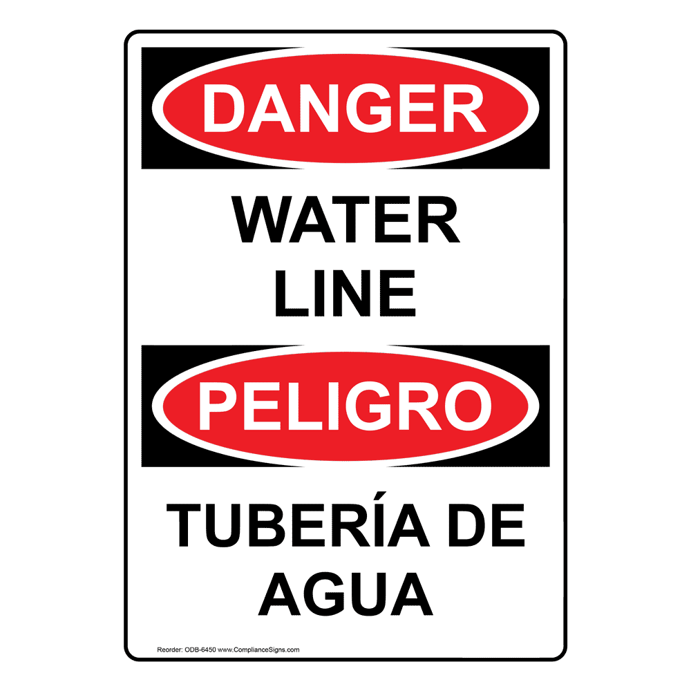 Vertical Water Line Sign OSHA DANGER