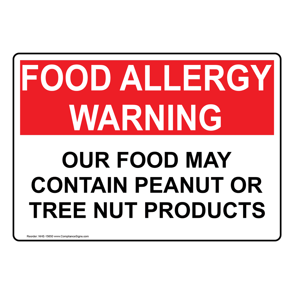 Food Allergy Warning Sticker 100mm x 50mm peanuts, gluten, wheat, eggs etc 