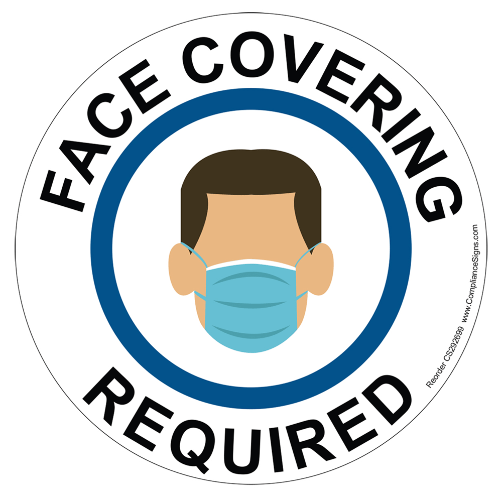 Policies / Regulations Face Covering Required Label / Sticker - White
