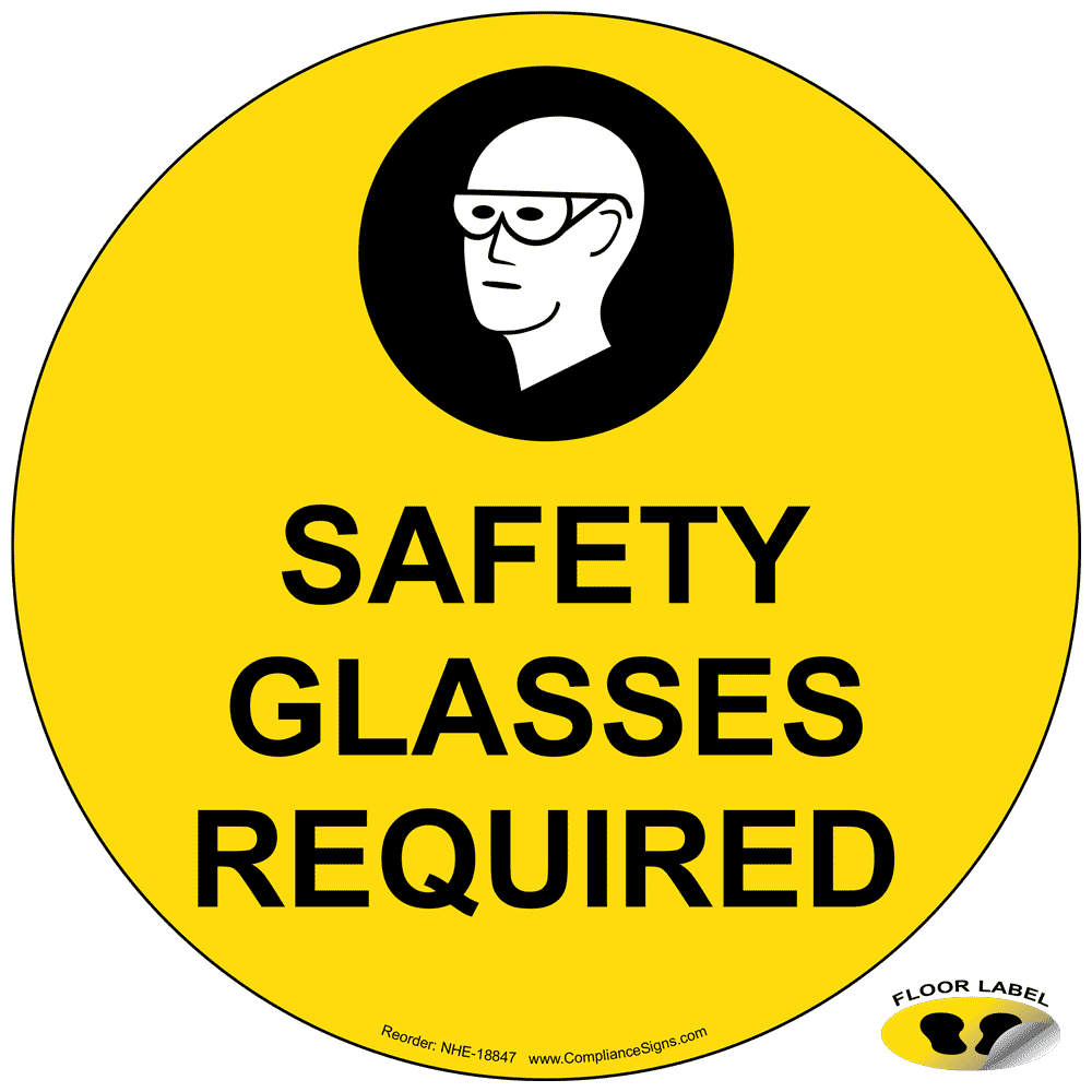 PPE Eye Safety Glasses Required Floor Label Yellow US Made