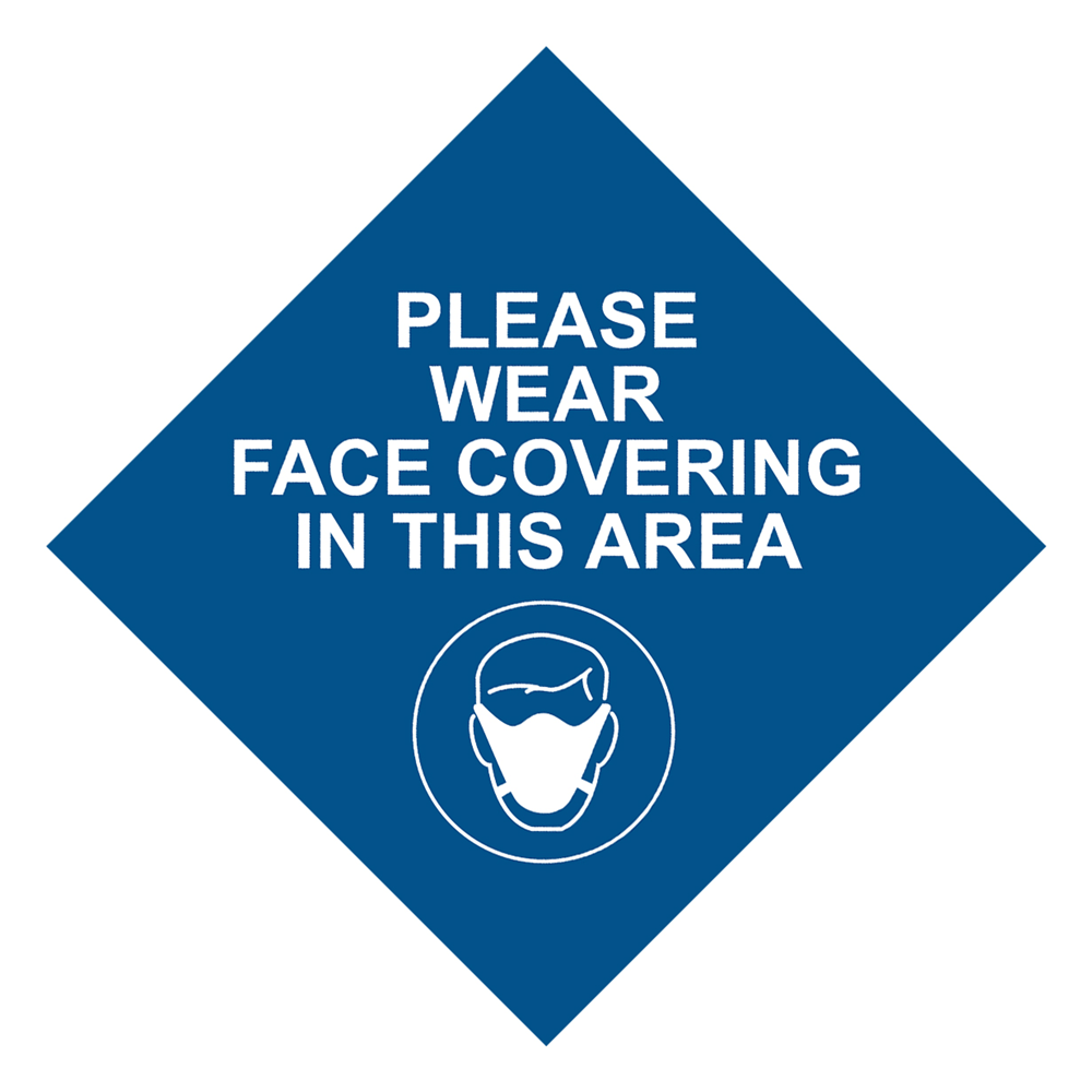 Covid PPE Please Wear Face Covering In This Area Carpet Label - Blue