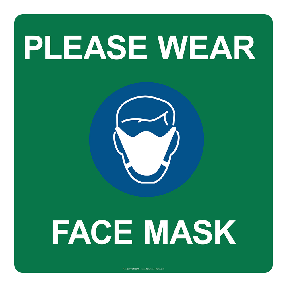 Green Notice Please Wear Face Mask Pavement Label CS170248