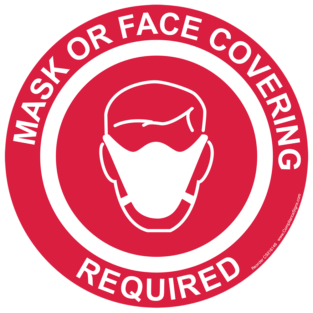Covid PPE Mask Or Face Covering Required Carpet Label - Red