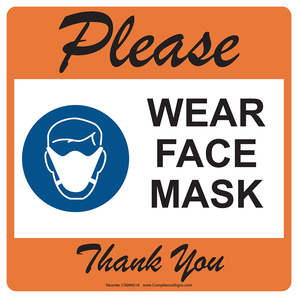 Covid PPE Please Wear Face Mask Thank You Carpet Label - Orange