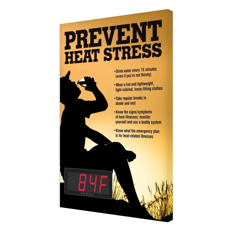 Digital LED Thermometer Sign with Heat Stress Tips | OSHA