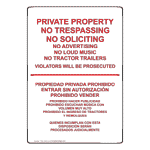 Private Property No Trespassing Soliciting Tractor Sign TRB-13633