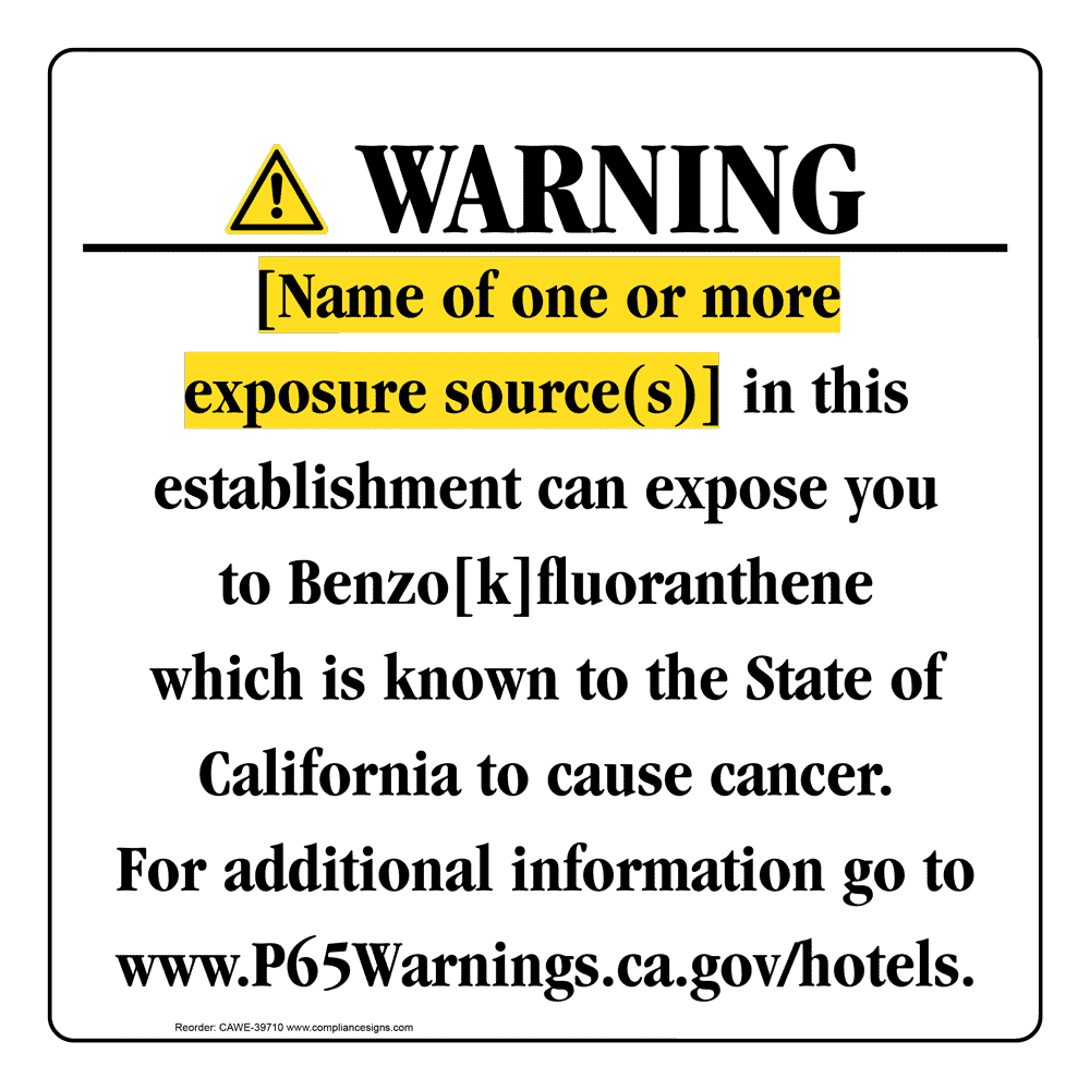 California Prop 65 Hotel Warning Sign CAWE-39710