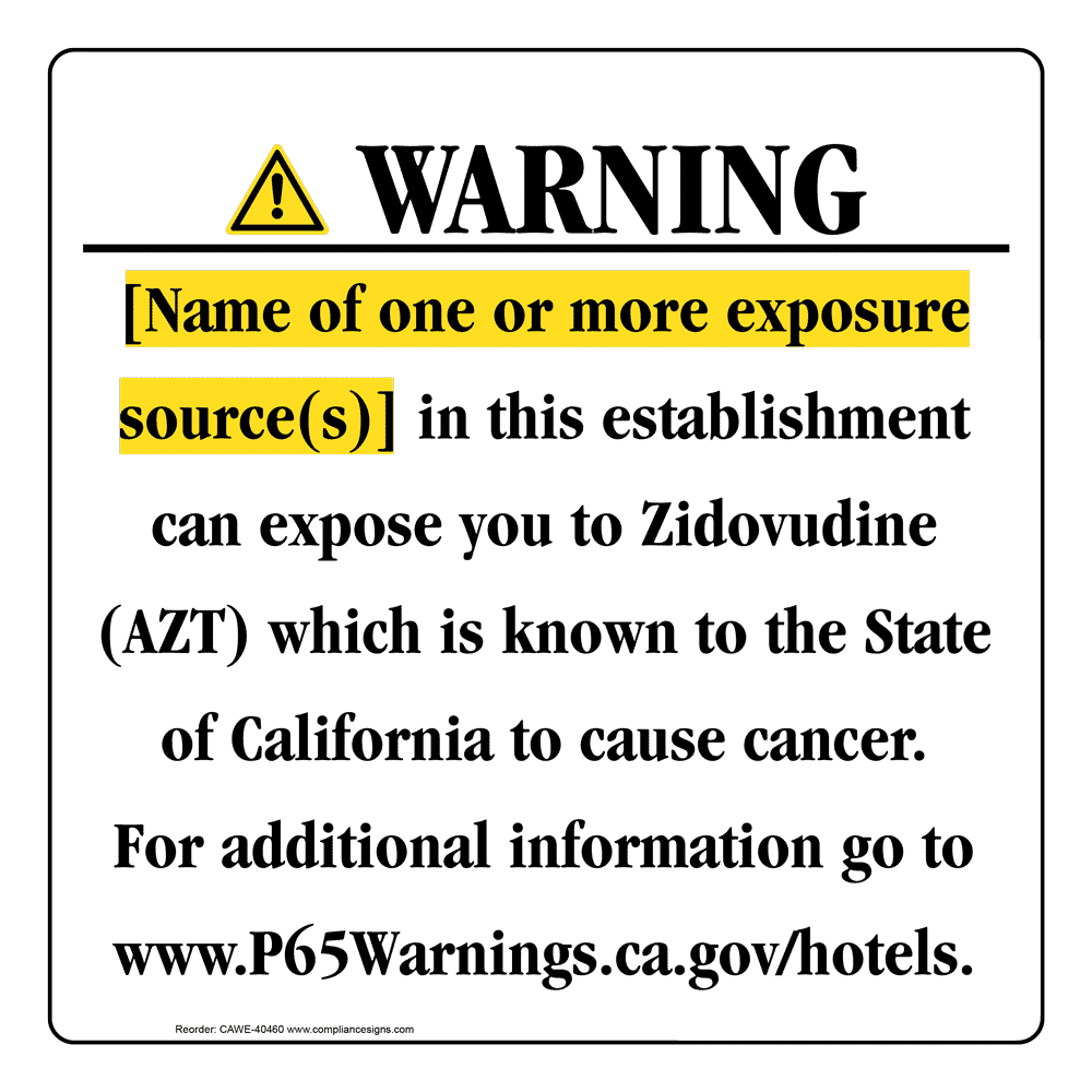 California Prop 65 Hotel Warning Sign CAWE-40460
