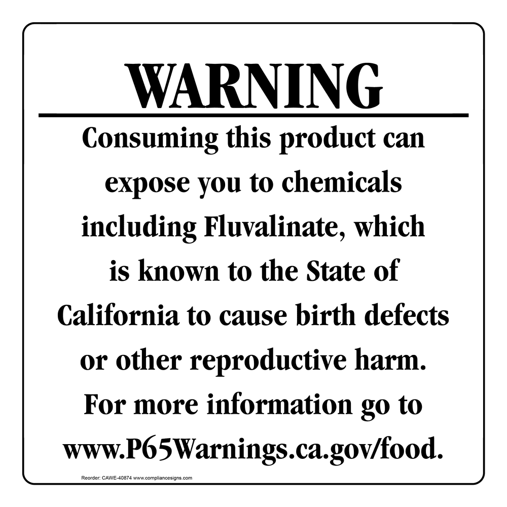 California Prop 65 Food Warning Sign CAWE-40874