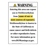Portrait California Prop 65 Chemical Exposure Area Warning Sign CAWE-42142