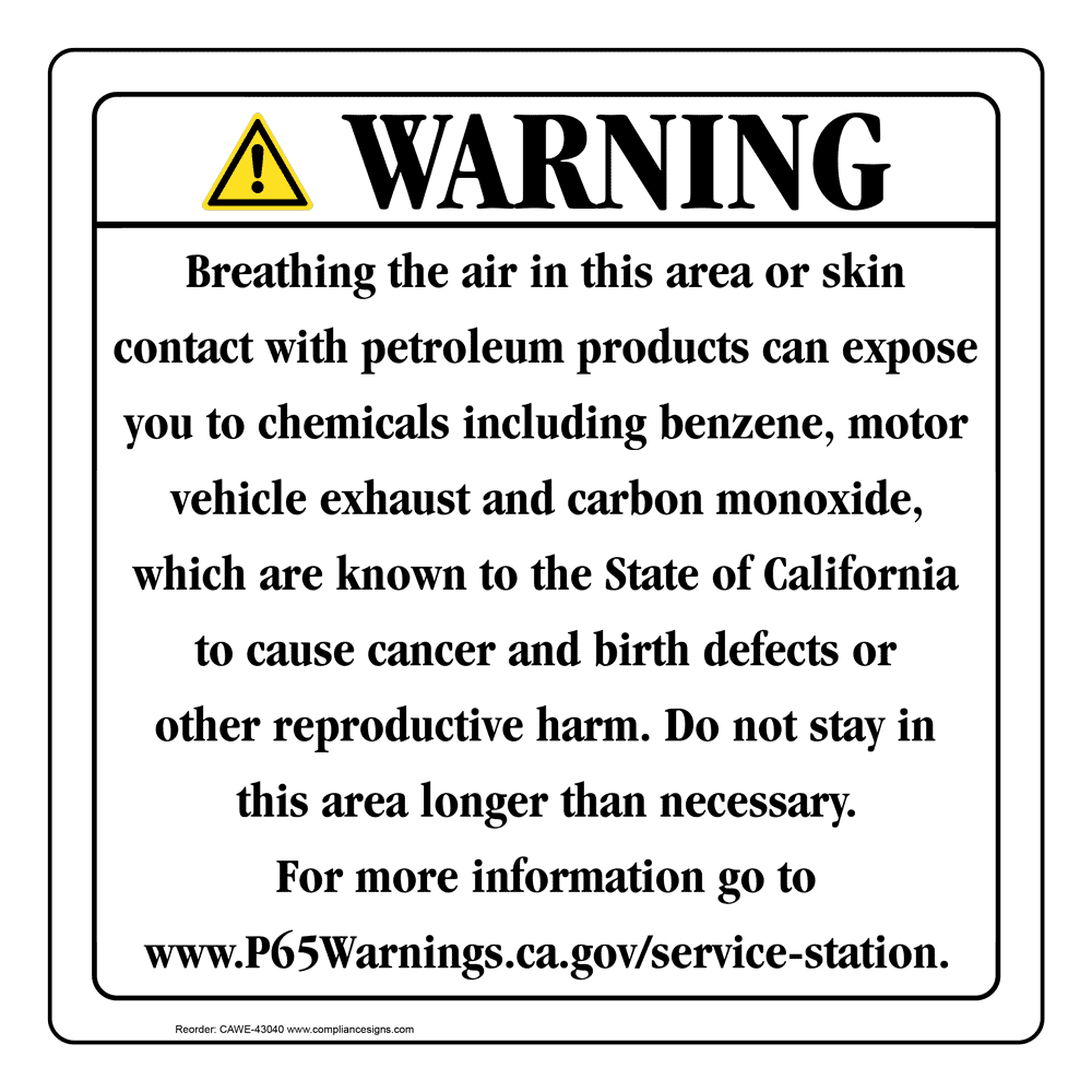 Gasoline-Engine-Exhaust Warning Sign - CA Prop 65 - US Made
