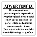 Spanish California Prop 65 Food Warning Sign CAWS-41195