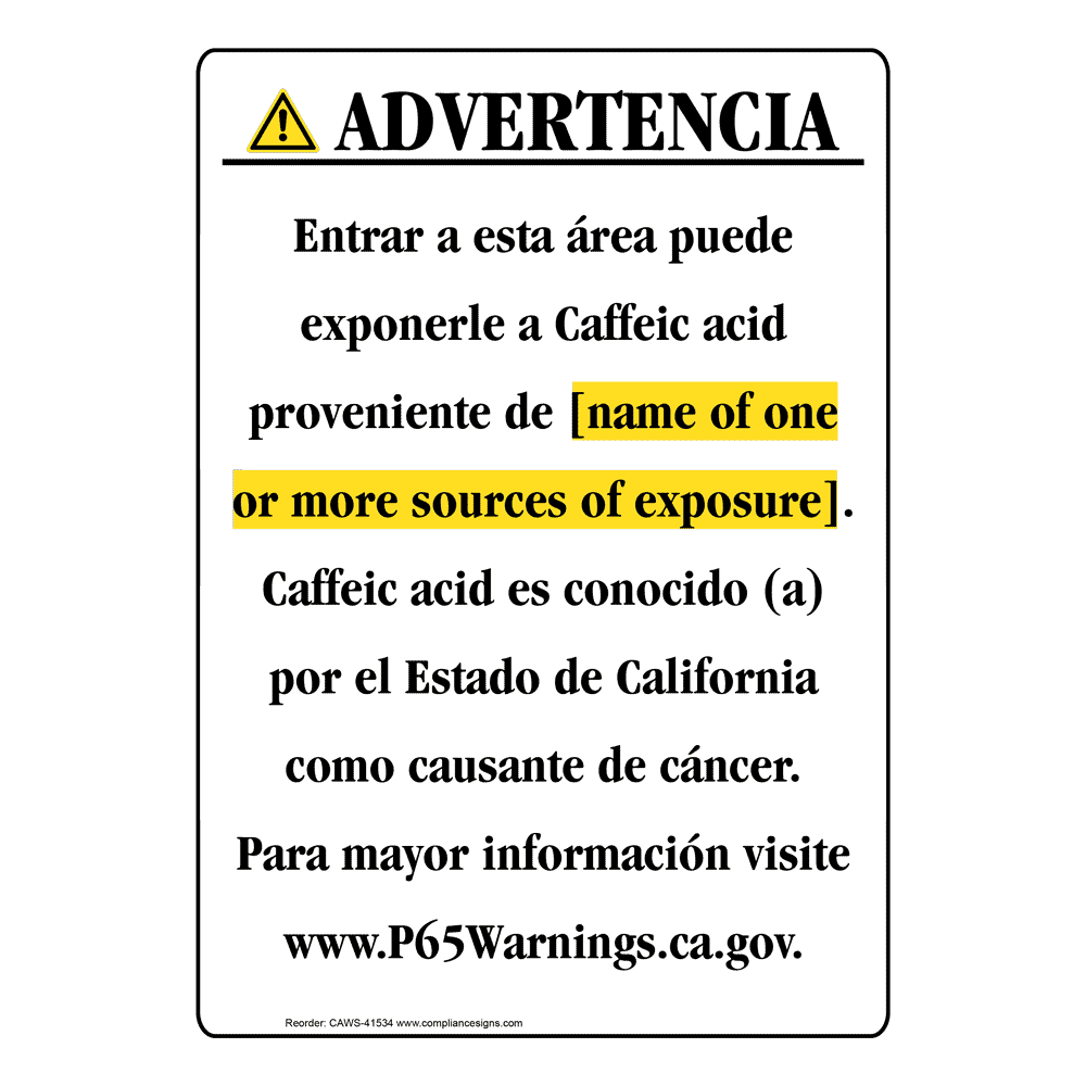 Spanish California Prop 65 Chemical Exposure Area Sign CAWS-41534