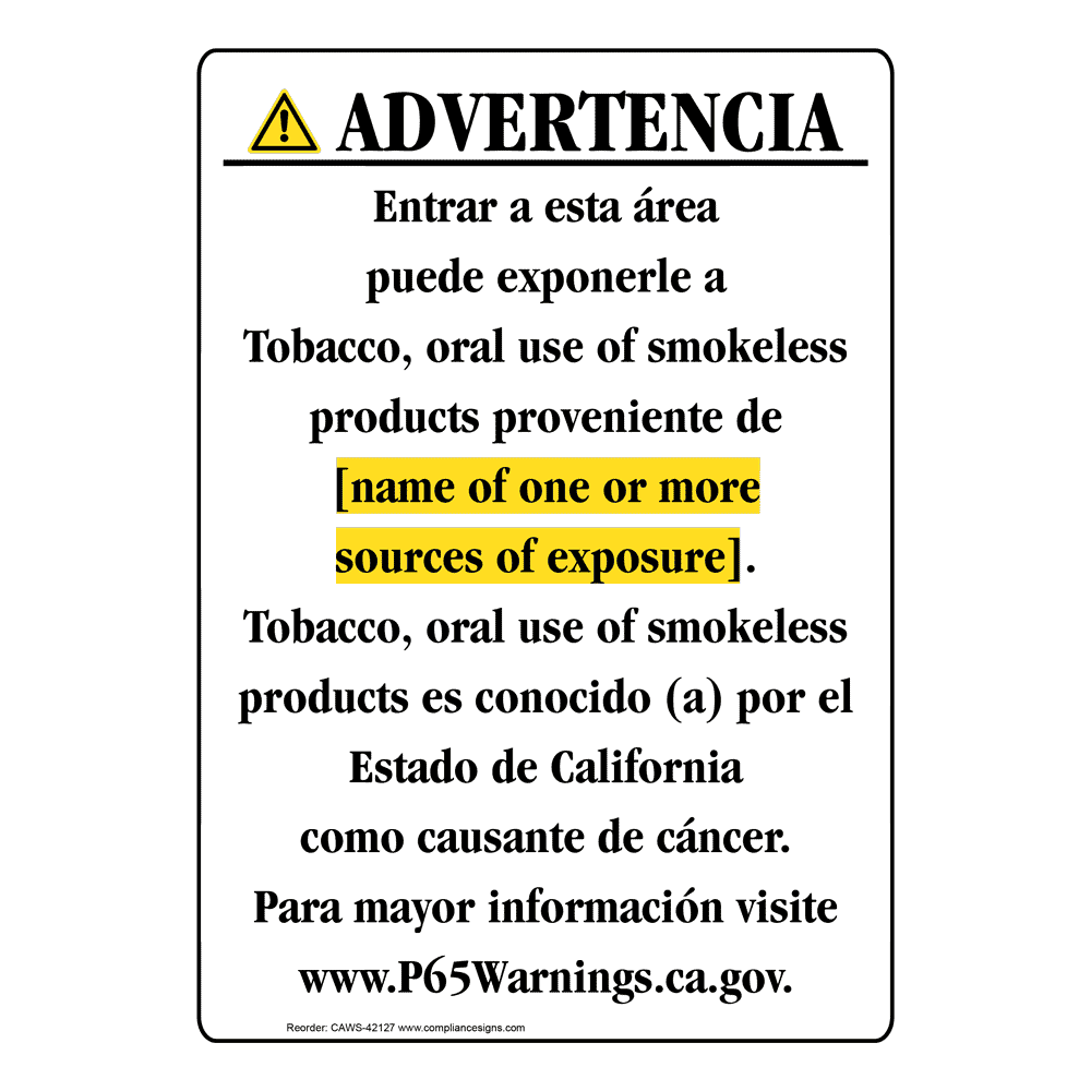 Spanish California Prop 65 Chemical Exposure Area Sign CAWS-42127