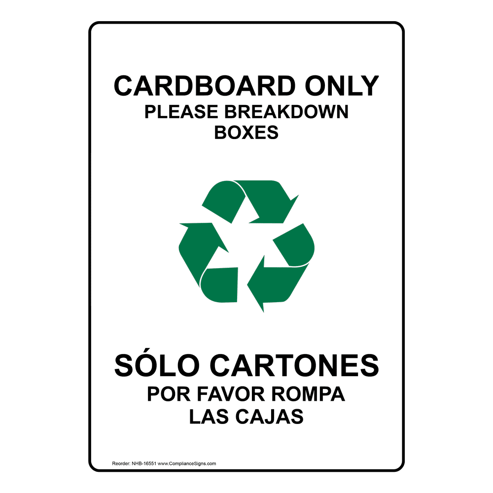 English + Spanish Vertical Sign Cardboard Only Please Breakdown Boxes