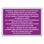 Universal Waste Battery Collection Only No Electronic Sign NHE-30221