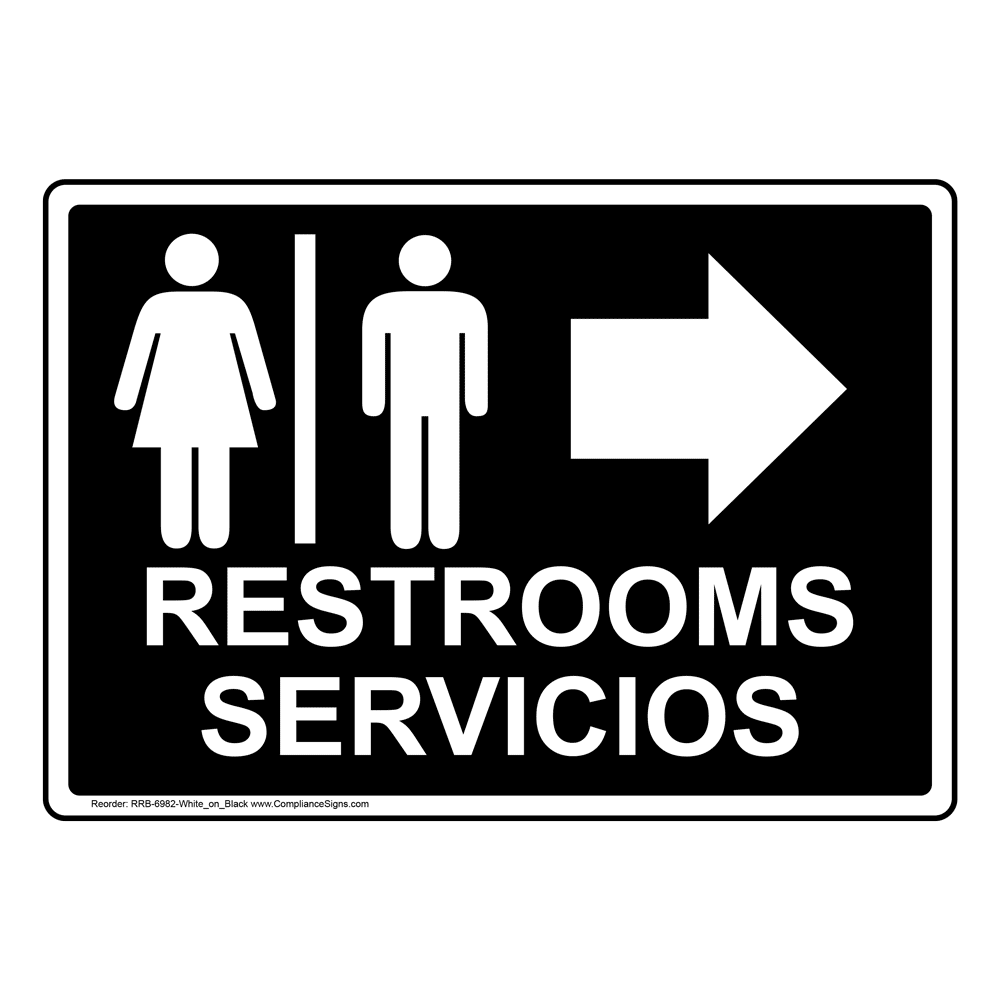 Black Restrooms - Servicios Right Sign - English + Spanish