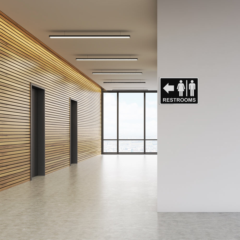 Signs ByLITA Portrait Round Restrooms Left Arrow Sign With - View #13