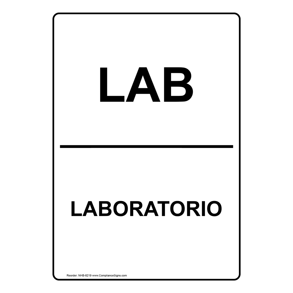 English Spanish Vertical Sign Room Name Lab Made In USA