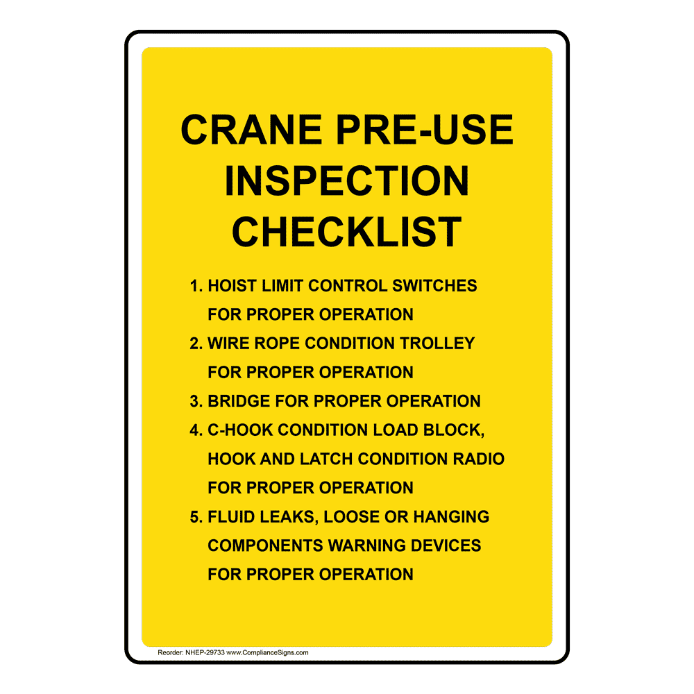 Vertical Sign Crane Crane Pre Use Inspection Checklist 1951