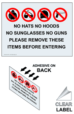 No Hats Hoods Sunglasses Guns Please Remove Label NHE-18138